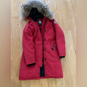 Canada Goose Black and Red Parka with Fur Trim